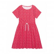 10KDRESS 2T: Red Aop Tie Waist Dress (8-14 Years)